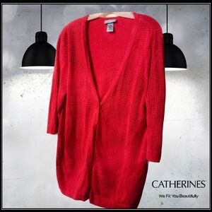 Catherines Women's Red Mesh Cardigan Sweater